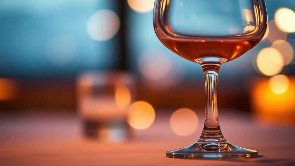 Glass of red wine on a table with a subtle shadow of a person