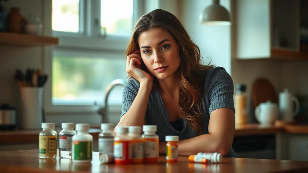 Open notebook and pill organizer on a calm wooden desk, representing thoughtful medication decisions for MS fatigue